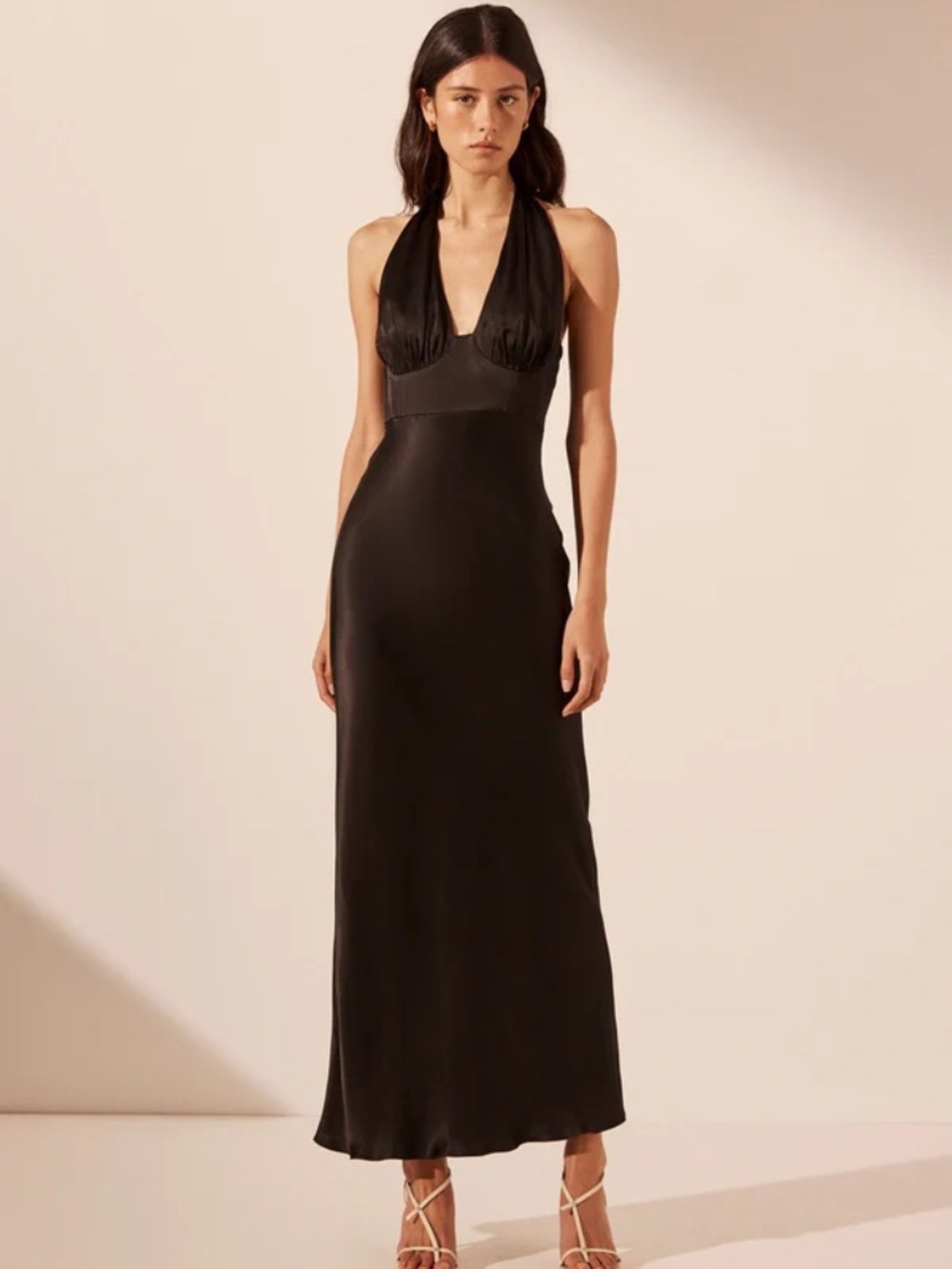 Shona Joy LA LUNE PLUNGED HALTER MIDI DRESS - BLACK